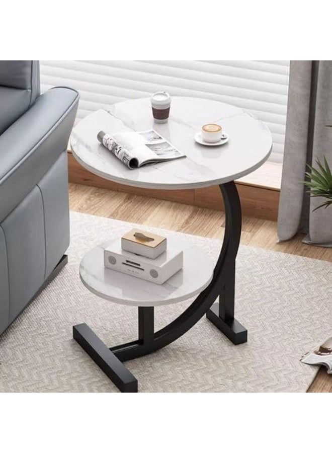 Modern double-layered sofa side table with a compact, stable structure that saves space in the living room, bedroom, and sofa. Made of durable, easy-to-move materials (marble white). - Image 3